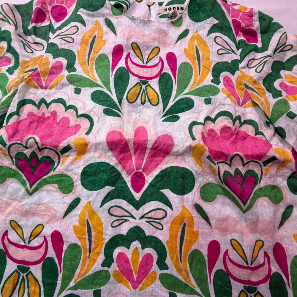 Boden Womens Pink Green Floral Linen Blouse 3/4 Sleeve Top Size US 6 UK 10 - Picture 3 of 7